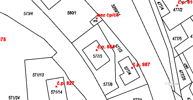 Doksy 554 na parcele st. 577/3 v KÚ Doksy u Máchova jezera, Katastrální mapa