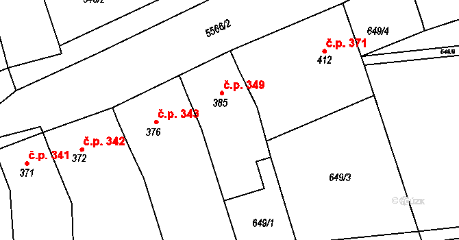 Archlebov 349 na parcele st. 385 v KÚ Archlebov, Katastrální mapa