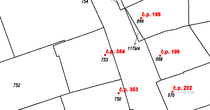 Šardice 354 na parcele st. 753 v KÚ Šardice, Katastrální mapa