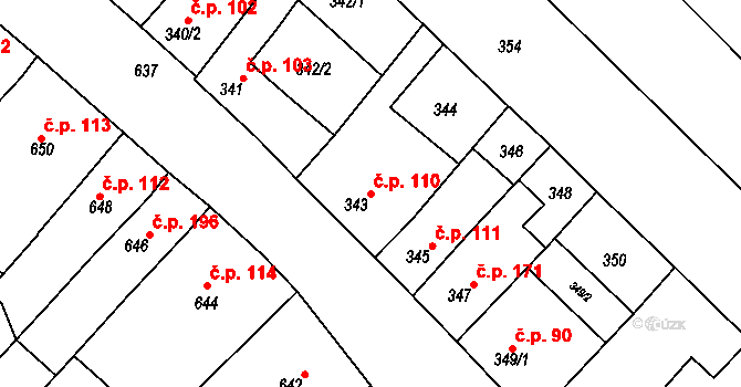 Zarazice 110, Veselí nad Moravou na parcele st. 343 v KÚ Zarazice, Katastrální mapa