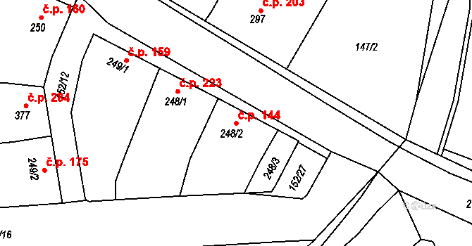 Žeravice 144 na parcele st. 248/2 v KÚ Žeravice u Kyjova, Katastrální mapa