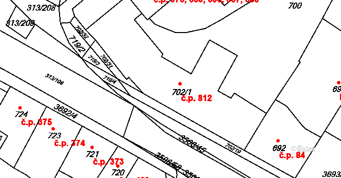 Vyškov-Předměstí 36, Vyškov na parcele st. 702/1 v KÚ Vyškov, Katastrální mapa