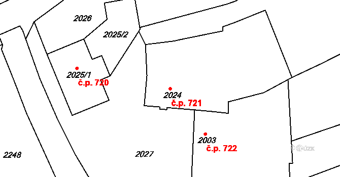 Slavíkovice 721, Rousínov na parcele st. 2024 v KÚ Rousínov u Vyškova, Katastrální mapa
