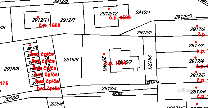 Slavkov u Brna 1214 na parcele st. 2916/6 v KÚ Slavkov u Brna, Katastrální mapa