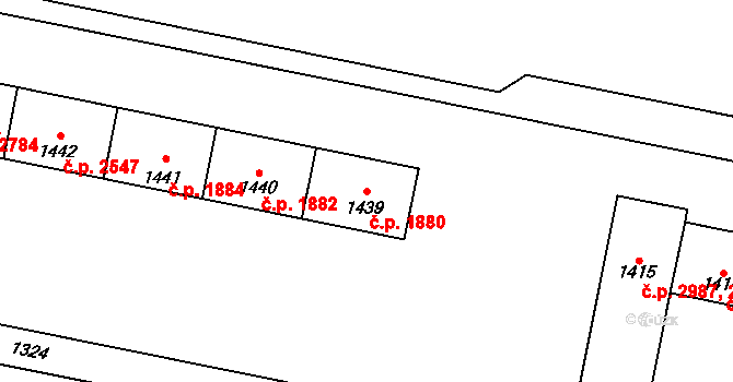 Kladno 1880,1882,1884,2547, na parcele st. 1439 v KÚ Kladno, Katastrální mapa