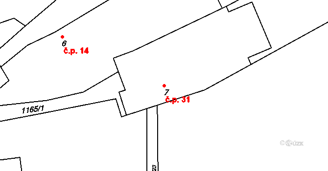 Keblov 31 na parcele st. 7 v KÚ Keblov, Katastrální mapa
