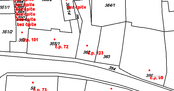 Neveklov 123 na parcele st. 362 v KÚ Neveklov, Katastrální mapa