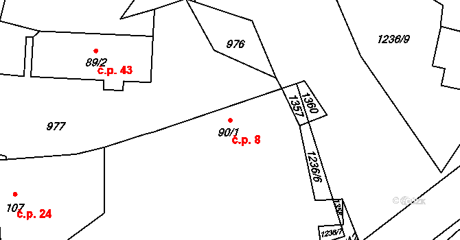Velké Heřmanice 8, Heřmaničky na parcele st. 90/1 v KÚ Velké Heřmanice, Katastrální mapa