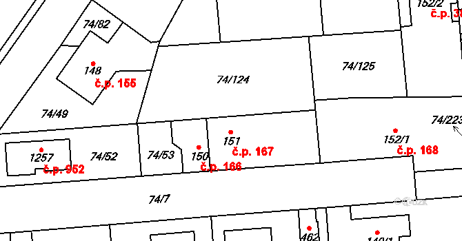 Hovorčovice 167 na parcele st. 151 v KÚ Hovorčovice, Katastrální mapa
