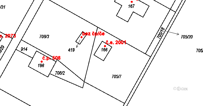 Skuheř 2001, Kamenice na parcele st. 166 v KÚ Těptín, Katastrální mapa