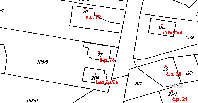 Máslovice 73 na parcele st. 77 v KÚ Máslovice, Katastrální mapa