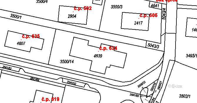 Bezděkovské Předměstí 634, Domažlice na parcele st. 4639 v KÚ Domažlice, Katastrální mapa