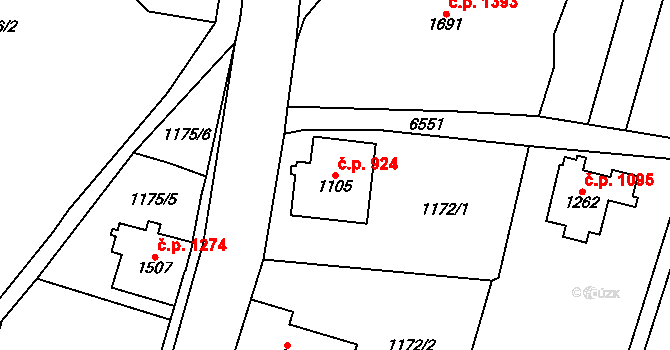Kraslice 924 na parcele st. 1105 v KÚ Kraslice, Katastrální mapa