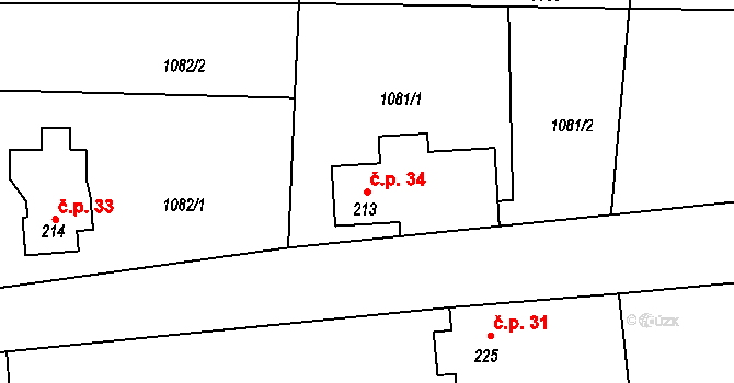 Sedmihorky 34, Karlovice na parcele st. 213 v KÚ Karlovice, Katastrální mapa