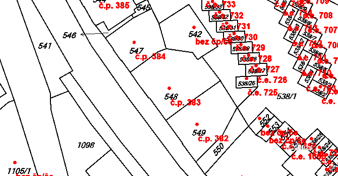 Děčín IV-Podmokly 383, Děčín na parcele st. 548 v KÚ Podmokly, Katastrální mapa
