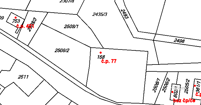 Písek 77 na parcele st. 158 v KÚ Písek u Jablunkova, Katastrální mapa