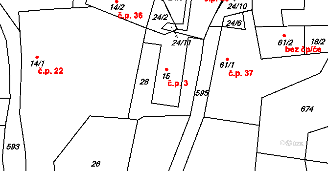 Lážovice 3 na parcele st. 15 v KÚ Lážovice, Katastrální mapa