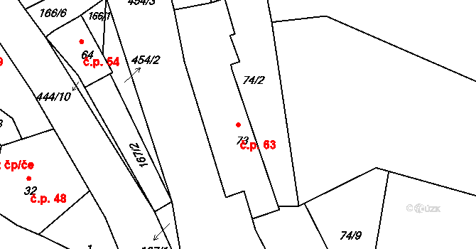 Sovínky 63 na parcele st. 73 v KÚ Sovínky, Katastrální mapa