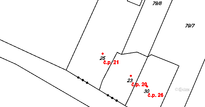 Vrchovnice 21 na parcele st. 25 v KÚ Vrchovnice, Katastrální mapa