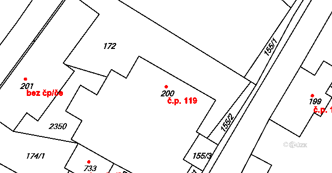 Osík 119 na parcele st. 200 v KÚ Osík, Katastrální mapa