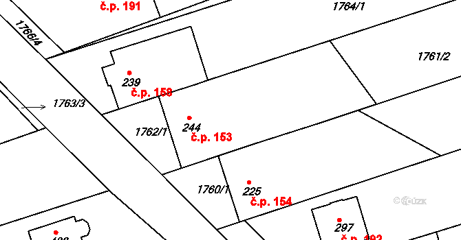 Loukov 153 na parcele st. 244 v KÚ Loukov u Bystřice pod Hostýnem, Katastrální mapa