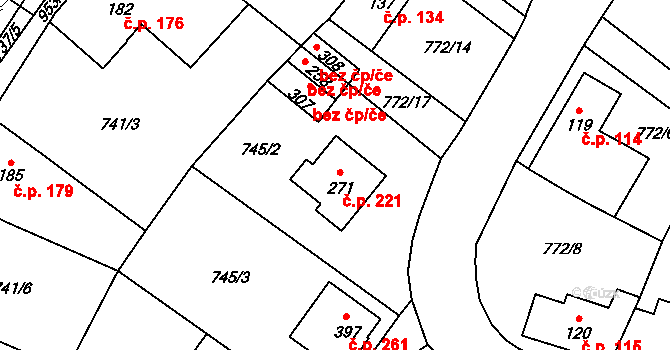 Chodouň 221 na parcele st. 271 v KÚ Chodouň, Katastrální mapa