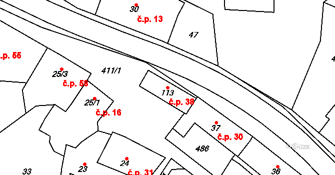Sobáčov 38, Mladeč na parcele st. 113 v KÚ Sobáčov, Katastrální mapa