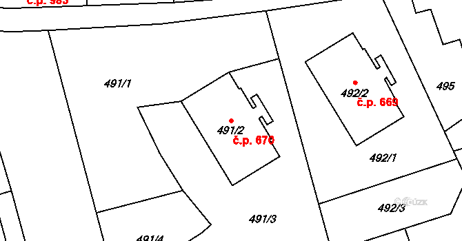Velká Bystřice 670 na parcele st. 491/2 v KÚ Velká Bystřice, Katastrální mapa