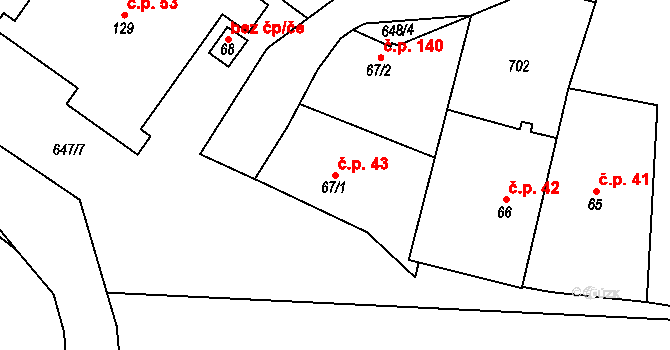 Chomutice 43 na parcele st. 67/1 v KÚ Chomutice, Katastrální mapa