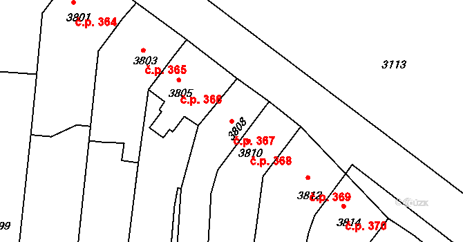 Mimoň I 367, Mimoň na parcele st. 3808 v KÚ Mimoň, Katastrální mapa