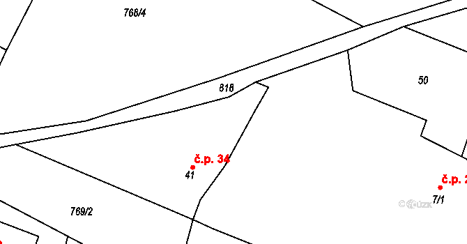 Předonín 34, Bechlín na parcele st. 41 v KÚ Předonín, Katastrální mapa