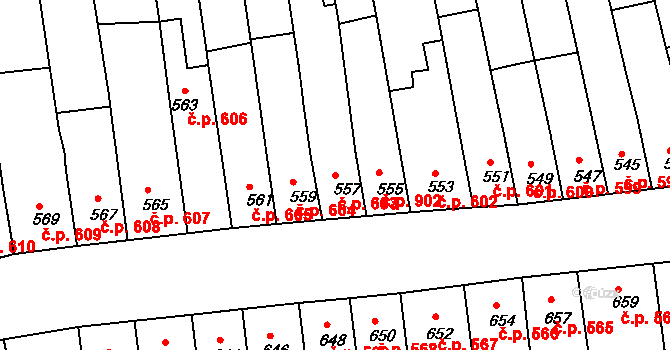 Roudnice nad Labem 603 na parcele st. 557 v KÚ Roudnice nad Labem, Katastrální mapa