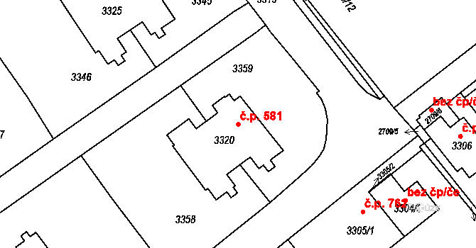 Město 581, Orlová na parcele st. 3320 v KÚ Orlová, Katastrální mapa