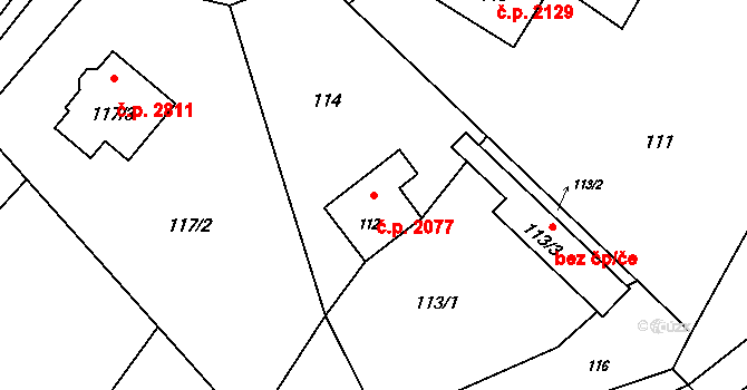 Rožnov pod Radhoštěm 2077 na parcele st. 112 v KÚ Hážovice, Katastrální mapa