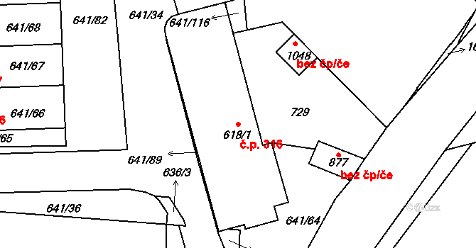 Chýnov 316 na parcele st. 618/1 v KÚ Chýnov u Tábora, Katastrální mapa
