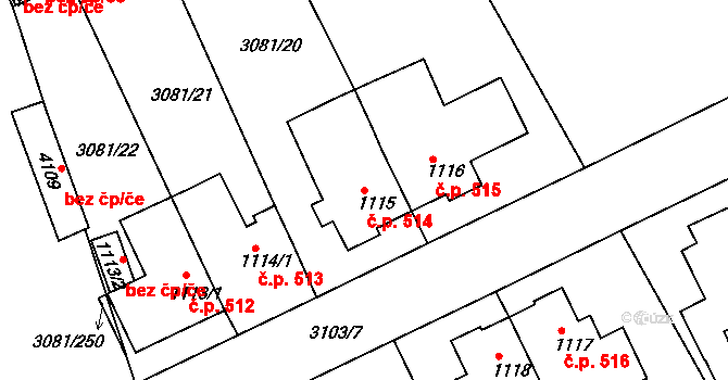 Žichlínské Předměstí 514, Lanškroun na parcele st. 1115 v KÚ Lanškroun, Katastrální mapa