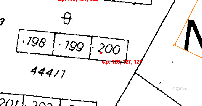 Dlouhoňovice 127,128,129 na parcele st. 200 v KÚ Dlouhoňovice, Katastrální mapa