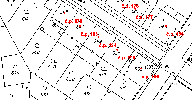 Poděbrady II 194, Poděbrady na parcele st. 649 v KÚ Poděbrady, Katastrální mapa