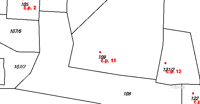 Vintířov 11, Radonice na parcele st. 109 v KÚ Vintířov u Radonic, Katastrální mapa