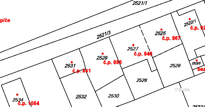 Kadaň 855 na parcele st. 2529 v KÚ Kadaň, Katastrální mapa
