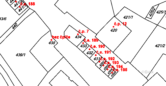 Miřetice u Klášterce nad Ohří 189, Klášterec nad Ohří na parcele st. 433 v KÚ Miřetice u Klášterce nad Ohří, Katastrální mapa