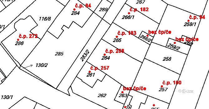 Proboštov 258 na parcele st. 264 v KÚ Proboštov u Teplic, Katastrální mapa