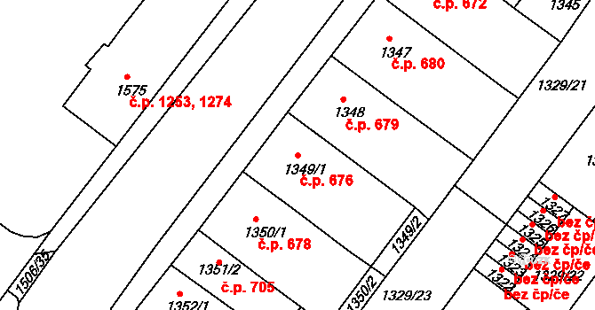 Duchcov 676 na parcele st. 1349/1 v KÚ Duchcov, Katastrální mapa