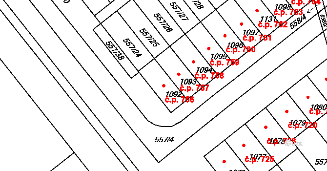 Podklášteří 756, Třebíč na parcele st. 1092 v KÚ Podklášteří, Katastrální mapa