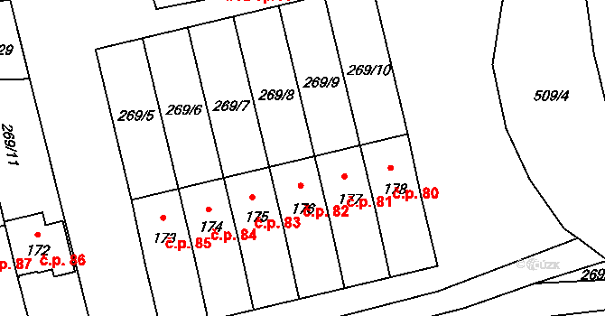 Sebranice 81 na parcele st. 177 v KÚ Sebranice u Litomyšle, Katastrální mapa