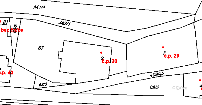 Kornice 30, Litomyšl na parcele st. 2 v KÚ Kornice, Katastrální mapa