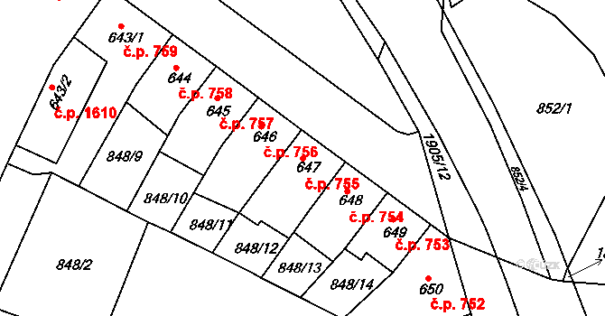 Předměstí 755, Svitavy na parcele st. 647 v KÚ Svitavy-předměstí, Katastrální mapa