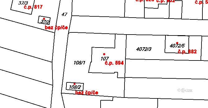 Tuřany 594, Brno na parcele st. 107 v KÚ Tuřany, Katastrální mapa