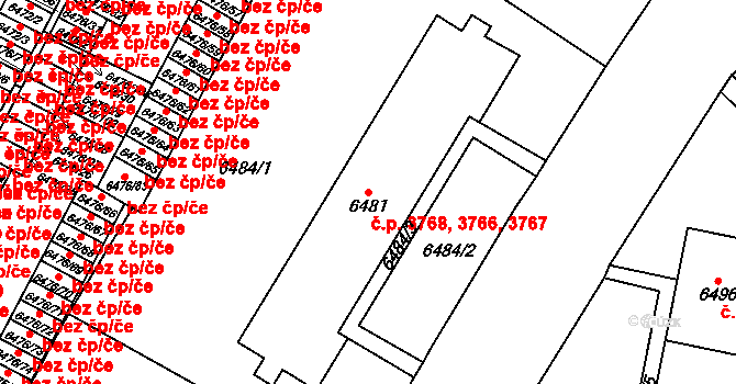 Židenice 3766,3767,3768, Brno na parcele st. 6481 v KÚ Židenice, Katastrální mapa