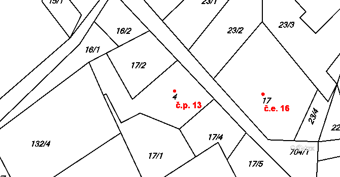 Chlístov 13, Železný Brod na parcele st. 4 v KÚ Chlístov u Železného Brodu, Katastrální mapa